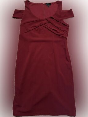 Spenser Jeremy Sz 10 Cocktail Peekaboo Sleeve Sheath Dress in Burgundy